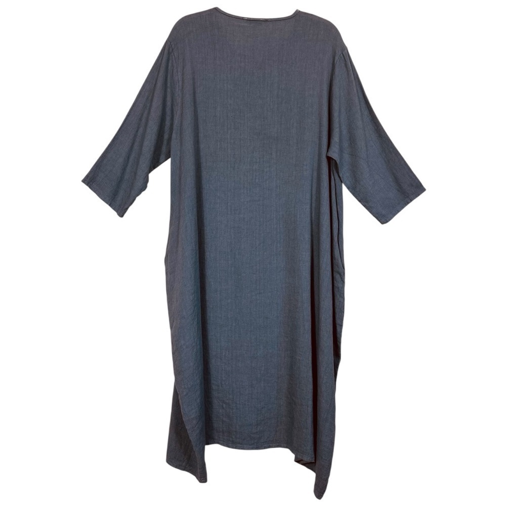 Becasa Linen Midi Dress Slate Blue Os Oversized Minimalist Pockets — image 3 of 8